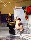 Turkish Canvas Paintings - Turkish Bath Or Moorish Bath Two Women